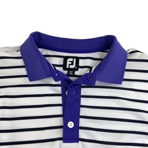 Footjoy Striped Short Sleeve Polo Blue White - Picture 2 of 4